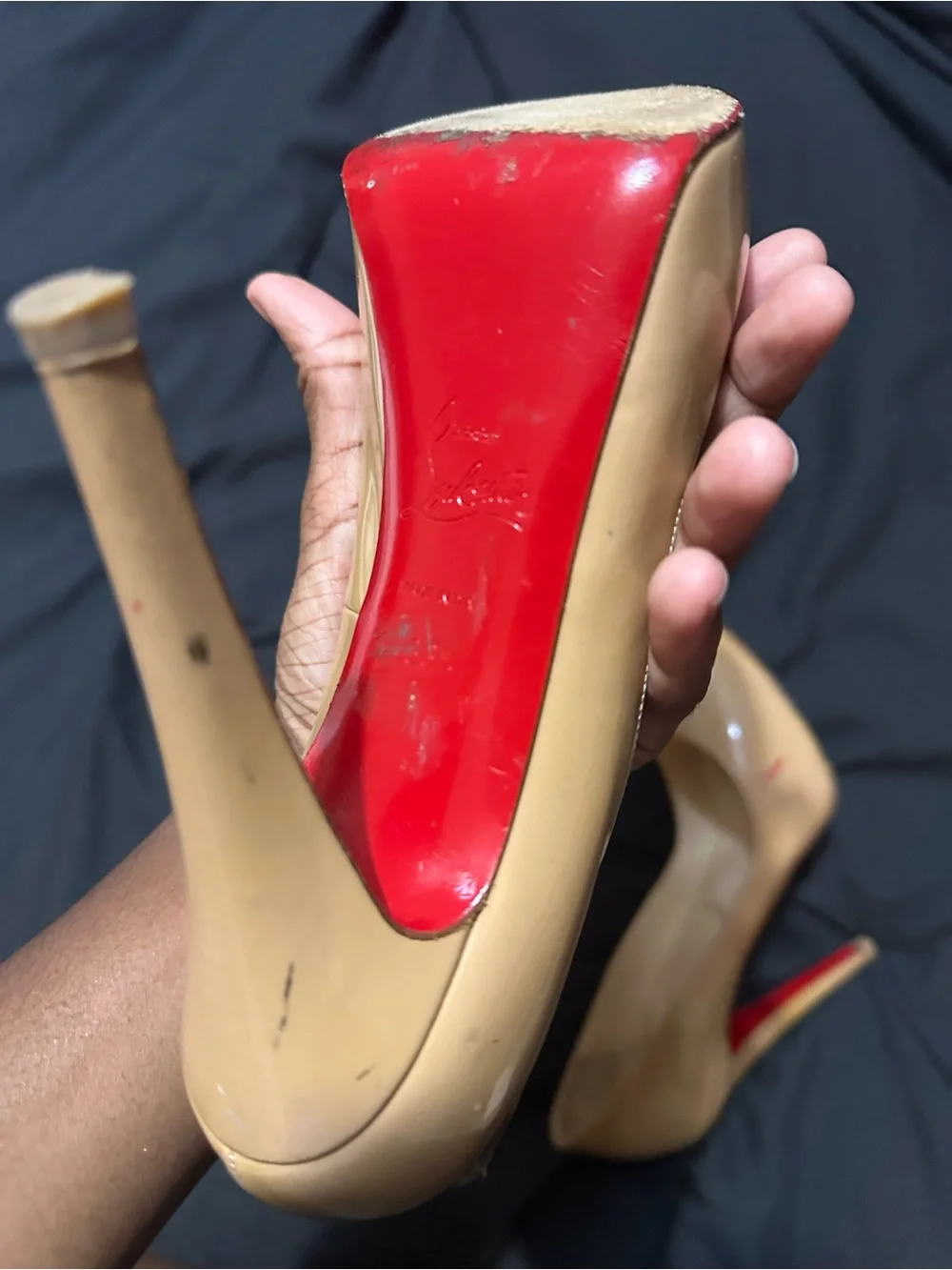 Christian Louboutin Lady Peep Size 36 1/2 Beige Patent Leather Peep Toe Pumps